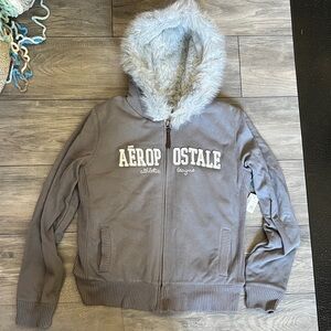 Aeropostale Gray Jacket with Faux Fur Trim